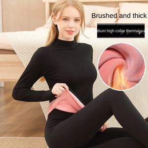 Women's Thermal Underwear Thermal Underwear Women's Thick and Velvet Mid-high Neck Wool Fleece To Keep Warm Tops Body Tights Autumn Clothes Cotton Winter 231122