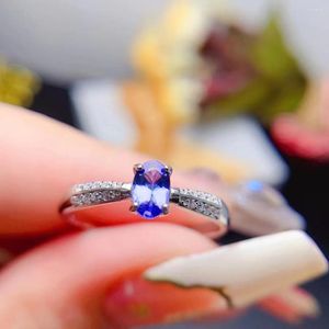 Cluster Rings Fashion 925 Silver 0.7ct 4mm 6mm VVS Grade Natural Tanzanite Ring Real Woman Jewelry