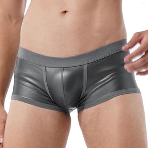 Mutande Intimo lucido lucido da uomo Vita bassa Custodia rigonfia Mutande Wetlook Pantaloncini boxer in ecopelle Cintura elastica