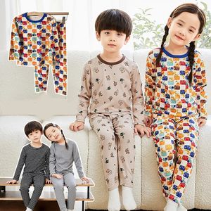 Pajamas Childrens underwear set for ages 2 to 15 wool single layer boys and girls winter clothing baby cartoon warm pajama 231122