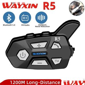 Motosiklet İnterklie Walkie Tallie Wayxin Kask Kulaklıkları R5 1 PCS FM Radyo İletişim Interphunicador Moto Su Geçirmez Dho0Z