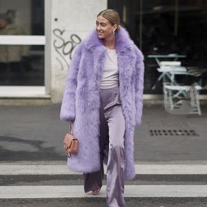 Women's Fur Winter Women Faux Coat Luxury Long Loose Lapel European Toka OverCoat Thick Warm Female Plush Coats