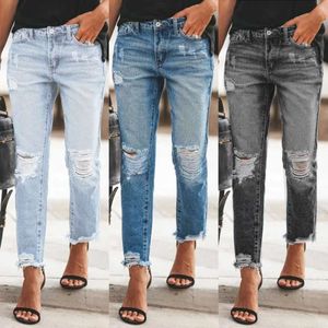 High Waist Women 2023 New Retro Blue Ripped Straight Pants Loose Casual Pencil Jeans Women's Street wholesale brand