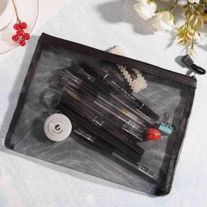 Pieces Mesh Bags Black Zipper Pouch Makeup Cosmetic Travel Organizer Pencil Case