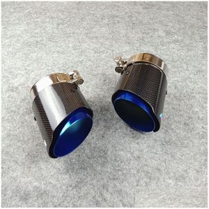 Muffler One Piece 120Mm Long Blue Stainless Steel Exhaust Pipes Glossy Carbon Car Tail Tips Drop Delivery Mobiles Motorcycles Parts S Dhrkv