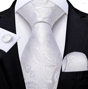 Bow Ties White Floral Men's Hanky ​​Cufflinks Set Silk Neck For Men Wedding Party Business Mens Tie 2023 Fashion Brand Hi-Tie