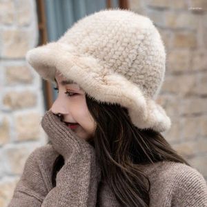 Berets Damen Pelzmütze 2023 Winter Flauschiger Nerz Russische Damen Stirnband Outdoor Ohrenschützer Skimütze Warm halten