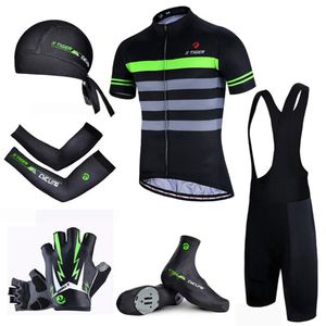 X-TIGER MTB自転車サイクリング衣料品通気レーシングバイクビブ服スーツ緑色のクイックドライプロサマーサイクリングジャージSET339P