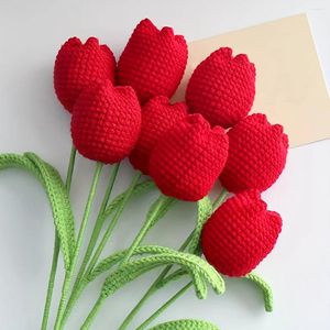 Decorative Flowers 1pc Knitted Artificial Tulip Fake Flower Faux Realistic Simulation Blooming DIY Craft Bridal Bouquet