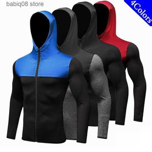 Abbigliamento da palestra Giacca da corsa da uomo di qualità Berretto con cappuccio Maglia da calcio Compressione Fitness T-shirt attillata Rashgard Palestra Bodybuilding Abbigliamento sportivo T230422