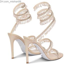 Sandaler R Caovilla Wedding Dress Sandal Women High Heels skor Romantisk Lady Chandelier Naken Stiletto Sandaler Smycken Sandalier Ankel Stra2576255 Z230803