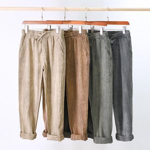Штаны хлопковые льняные брюки с гаремом для мужчин ретро -шнурки на полной длине летние дышащие брюки