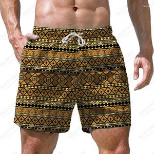 Herr shorts sommarpläde mosaik 3d tryckt etnisk stil mönster retro casual lös