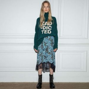 23aw新しいフランスの小さな人気Zadig Voltaire Women's Knits Tees英語文字ハイネックルーズウールスタンドカラーニットウェアセーターガール