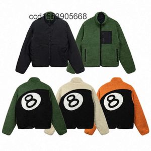 High quality 8 Ball Mens Jackets Stand Collar Thickened Double Sided Lamb Fleece Black Billiards Print Coat Jacket
