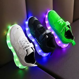 Sneakers Children's LED Lysande skor USB laddande sko med lätta barnskor pojkar och flickors sportbarn 231122