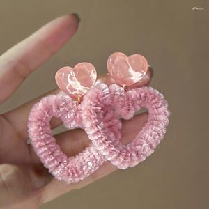 Dingle örhängen söta rosa hjärtörörhängen mode uttalande smycken droppe för flickor