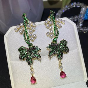 Hoop Earrings & Huggie Bilincolor White Pearl Grape Green Leaf Luxury Earring For Women Wedding Bridal Gift