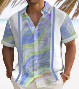 Camisas casuais masculinas cor fina pintura a óleo impressa camisa de manga curta roupas de moda de rua respirável cardigan