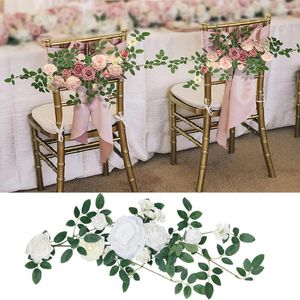 Flores decorativas yan artificial rosa cadeira de casamento decorações corredor banco para cerimônia arco querida mesa centros decoração