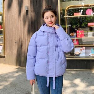 Women's Trench Coats Korean Puffer Jacket Women Winter Coat Hooded Button Zipper Long Sleeve Parka Cotton-padded Thick Warm Windproof