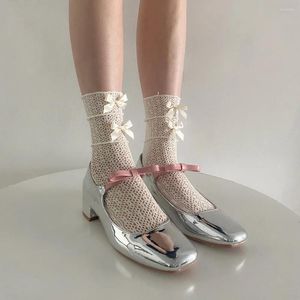 Frauen Socken Japanischen Stil Mädchen Lange Sommer Aushöhlen Mesh Atmungsaktive Spitze Rüschen JK Lolita Kawaii Bowknot Nette