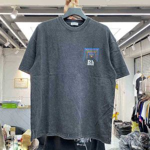 Marken-Designer-T-Shirt Männer Frauen Vintage Heavy Fabric Rhude Box Perspective T-Shirt Leicht lockeres mehrfarbiges schön gewaschenes T-Shirt RCJT001