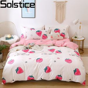 Set di biancheria da letto Set Solstice Copripiumino Federa Set biancheria da letto Letti trapuntati bianchi alla fragola Lenzuolo piatto Twin Full Queen King Size 230422