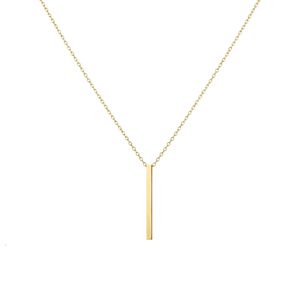 Rinntin gn73 Dainty minimalistiska fina smycken 14K fast guldbar hänge halsband för kvinnor