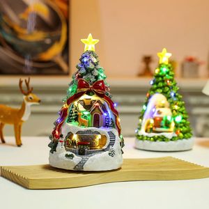 クリスマスの装飾クリスマスデコレーションラミナスミュージックトレインハウスクリスマスツリースノーウィーハウスデスクトップ装飾ミュージックボックスイヤーギフト231121
