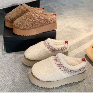 Uglis sherpa fleece puszysty puszysty tazz blaid obcuffs mules Ugglie-7 Tasman Chestnut Whit Wool Fur Slajdes Women Ultra Mini Platform But Buty buty wees fthe