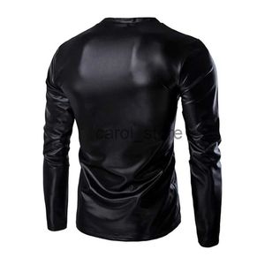 Herren-T-Shirts, Oberteile, Herren-T-Shirt, Nachtclub, L-4XL, Langarm, Muskel-T-Shirt, Wet-Look, Ganzjahresbluse, PU-Leder + Polyester, praktisch, J231121