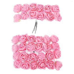Fiori decorativi 144 pezzi finte rose testa schiume rose fermaglio per capelli da sposa finto arredamento sposa fascia fiore per artigianato tornante mini