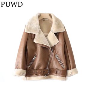 Women's Fur Faux Fur PUWD Warm Women Faux Fur Jacket Winter Casual Streetwear Leather Buckle Solid Comfortable Fashion Loose Female Thick Outwear 231121