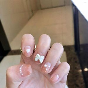 Unghie finte 24 pezzi Fiocco bianco Patch per unghie Stile dolce Tipo di colla Rimovibile Breve paragrafo Manicure Risparmia tempo SANA889