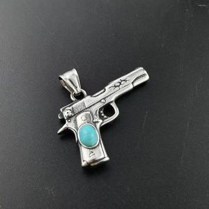 Anhänger Halsketten Edelstahl Gun Hip Hop Strass Türkis Guns Titan Kette Military Charm Halskette Männer Schmuck Zubehör