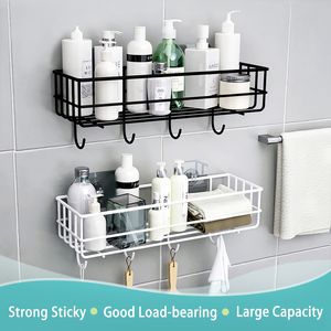 Bathroom Shelves Wall Mounted Bathroom Shelves Floating Shelf Shower Hanging Basket Shampoo Holder WC Accessories Kitchen Seasoning Storage Rack 230422