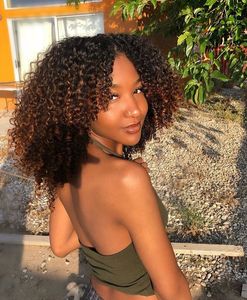 Ombre Brown Mogolian Kinky Curly Bob Wig divaswigs Marrone colorato 3B3C 13x4 Parrucche ricce frontali in pizzo per capelli umani per donne nere Preplucked