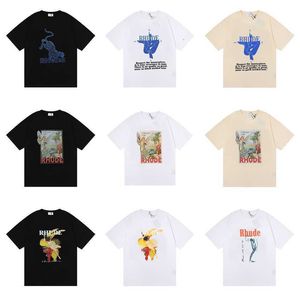 America Tide Brand RHUDE Printed T Shirt Men Women Washed Do Old Round Neck treetwear T-shirts Spring Summer High Street Style Quality Rhude Top Tees Asian size S-XL RCJT