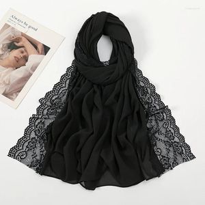 Ethnische Kleidung Spitze Blume Elegantes Kopftuch Frauen Blase Chiffon Langer Schal Hijab Dubai Muslim Party Hochzeit Turban Schals Weiche Kopfbedeckung