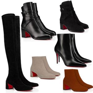 Stivali invernali da donna firmati Parigi Turela 55mm Stivaletti in pelle scamosciata scarpe rosse décolleté con tacco alto da donna in pelle nera e plateau in pelle scamosciata con scatola