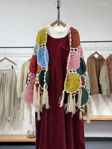 Sciarpe Primavera Autunno Donna Stile giapponese Mori Kei Ragazza Sciarpa/mantella/sciarpa in lana morbida e confortevole scavata all'uncinetto