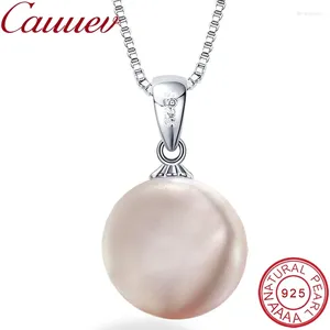 Hängen Big Natural Pearl Coin Necklace 925 Sterling Silver Jewelry 12-13mm Button Freshwater Pendant for Woman Fashion Gift