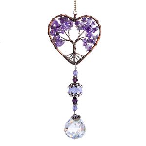 Garden Decorations H D Handmade Amethyst Suncatcher Crystal Tree of Life Healing Stones Rainbow Maker Drops Hang for Window Home Decor Car Charms 230422