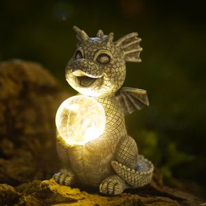 Trädgårdsdekorationer Goodeco Dragon Statue Ornament Solenergi LED -lampor utomhus med blickande kuldrakar Figurindekoration 230422