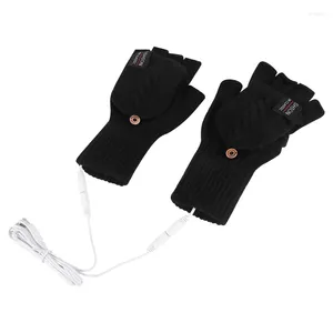 Cykelhandskar USB Electric uppvärmd 2-sidor uppvärmning Cabriolet Fingerless Glove Mittens Justerbar skidåkning