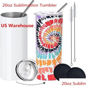 Tumblers CA USA Warehouse 20oZ 승화 스테인리스 스틸 이중 벽 차산 커피 머그 흰색 직선 블랭크 스톡 스톡 드롭 배달 H DHQBB