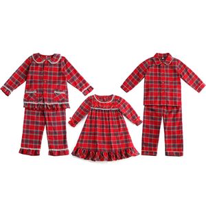 Conjuntos de roupas Bebê Pijama Vermelho Flanela Checker Impressão Correspondente Meninos Meninas Pijama Família Unissex Irmão Crianças Pijamas de Natal 231122