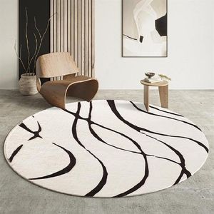 Carpets Modern Round Rug For Living Room Decor Geometric Black White Soft Shaggy Carpet Bedroom Fluffy Chair Floor Mat206v