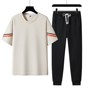 Men's Tracksuits Summer T Shirt Pants Trousers For Men Set Two Piece Black Grey Tracksuit Hip Hop Streetwear Running Sport Clothes Oversize 230422